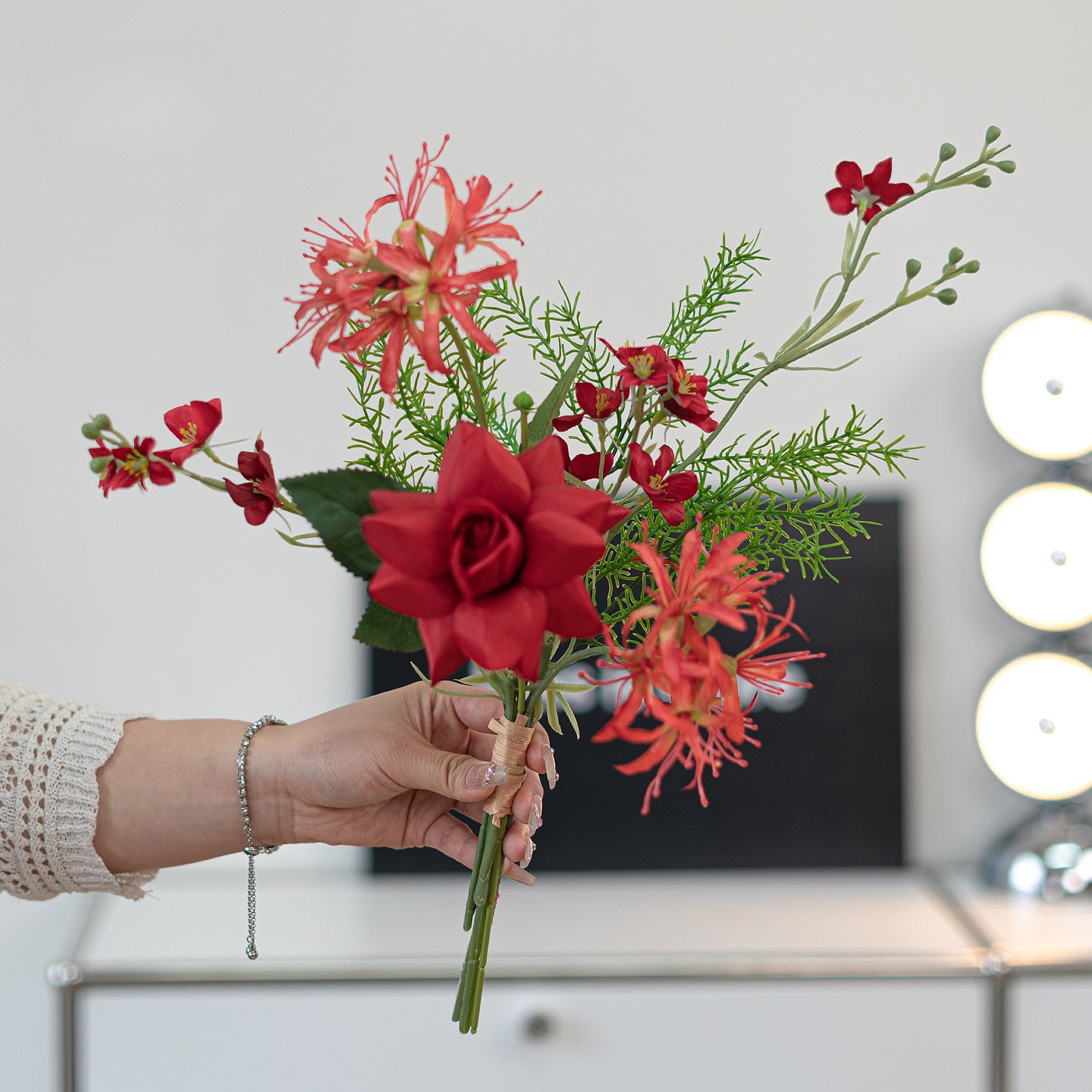 Artificial Rose Stem – 19.3" Tall, 12.6" Wide, Korean Minimalist Style | Faux Flowers for Living Room & Dining Table Decoration