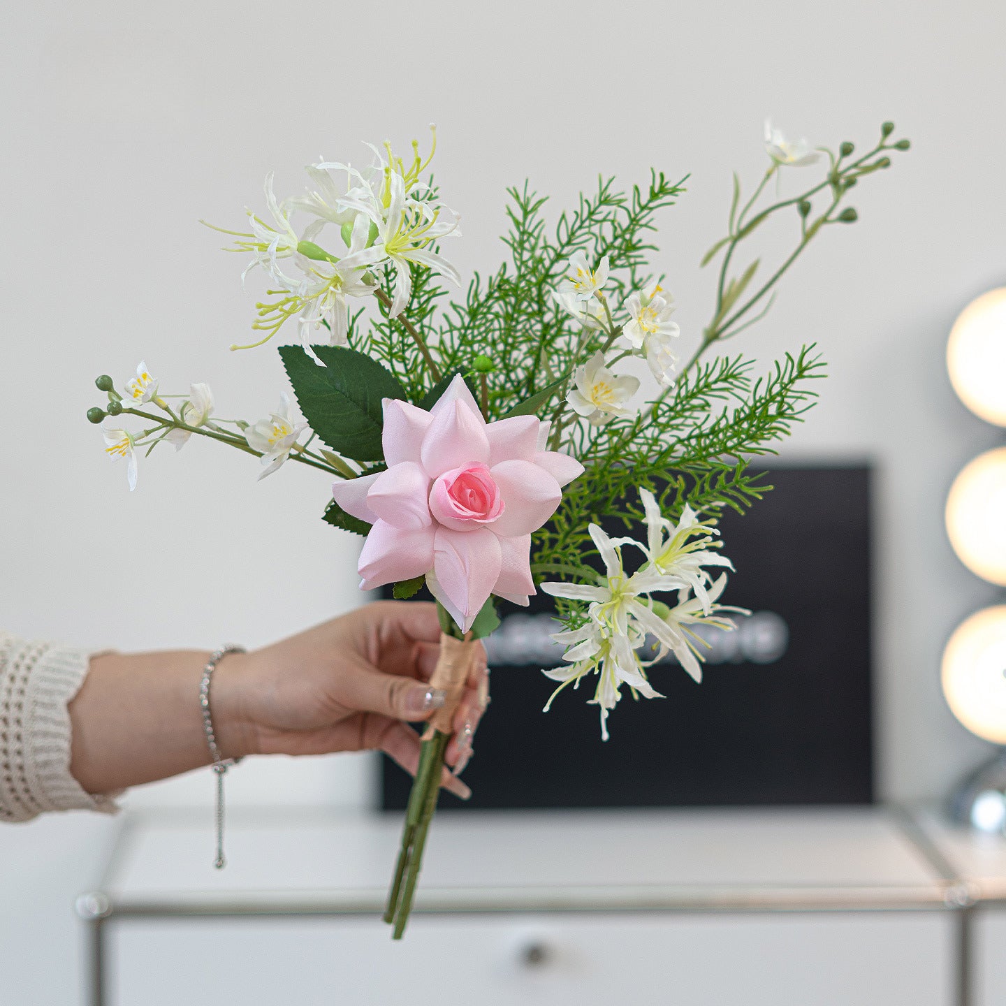 Artificial Rose Stem – 19.3" Tall, 12.6" Wide, Korean Minimalist Style | Faux Flowers for Living Room & Dining Table Decoration