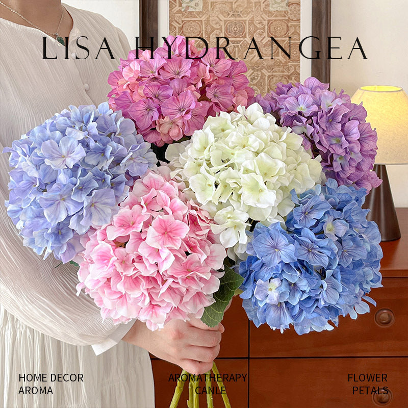 Artificial 3-Leaf Lisa Hydrangea Stem – 23.6" Tall, 7.9" Flower Head, 144 Pieces | Faux Flowers for Wedding & DIY Table Arrangements