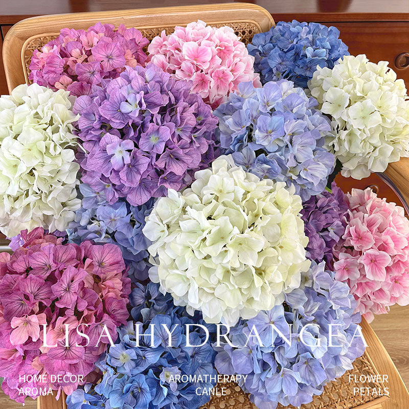 Artificial 3-Leaf Lisa Hydrangea Stem – 23.6" Tall, 7.9" Flower Head, 144 Pieces | Faux Flowers for Wedding & DIY Table Arrangements