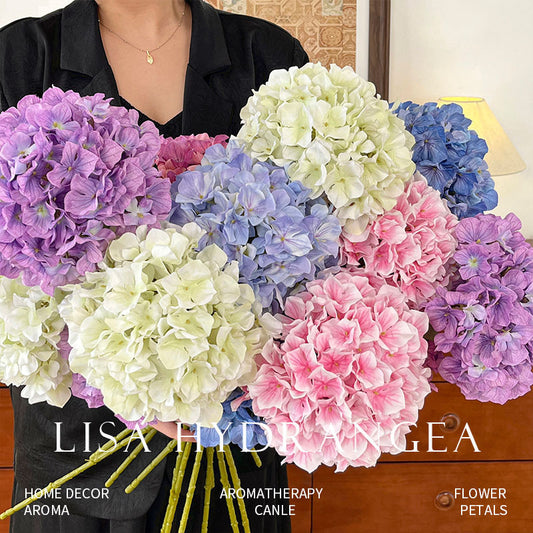 Artificial 3-Leaf Lisa Hydrangea Stem – 23.6" Tall, 7.9" Flower Head, 144 Pieces | Faux Flowers for Wedding & DIY Table Arrangements