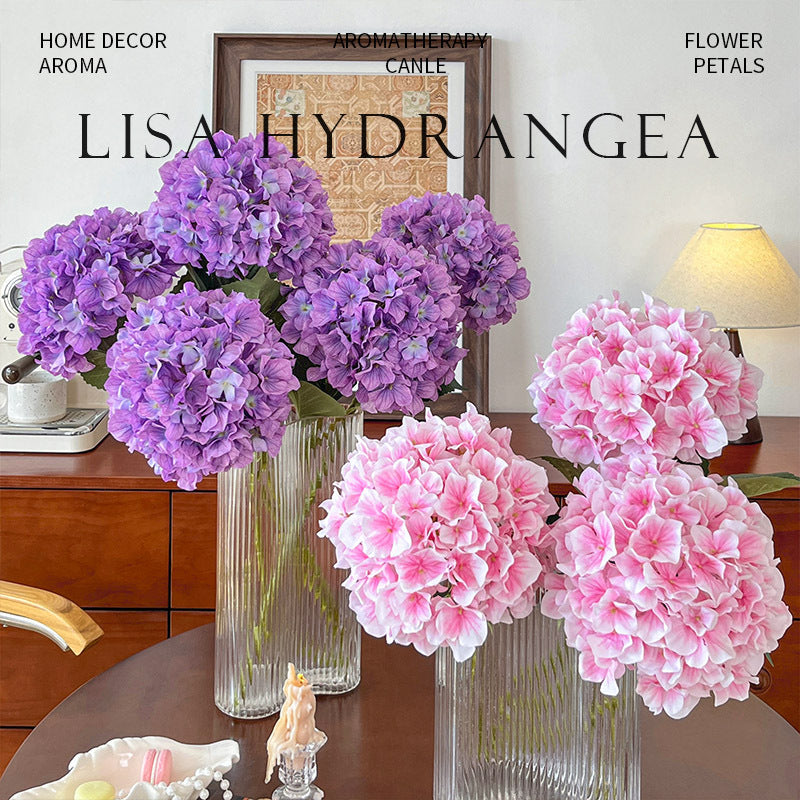 Artificial 3-Leaf Lisa Hydrangea Stem – 23.6" Tall, 7.9" Flower Head, 144 Pieces | Faux Flowers for Wedding & DIY Table Arrangements