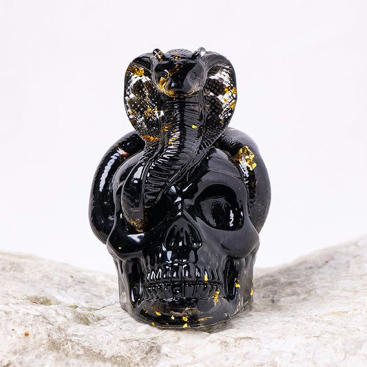 Handcrafted Decorative Snake Wrapped Skull Figurine